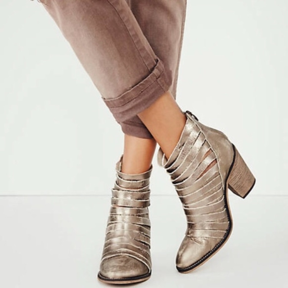 Free people Hybrid strappy heel boot metallic
